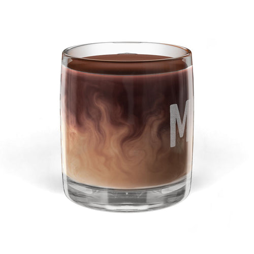 MINE! etched glass coffee mug, 12.25oz, angle view