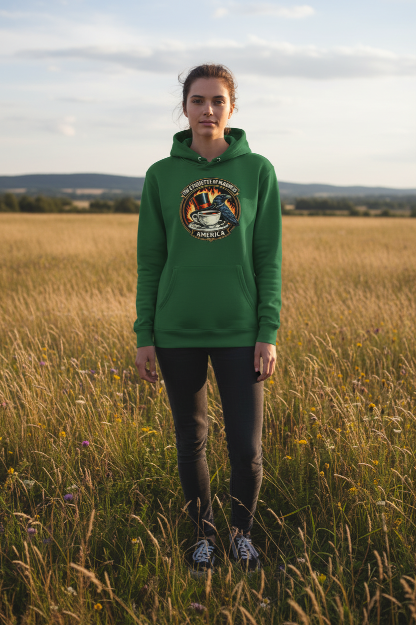 Green hoodie full body shot - 5'9" woman in field